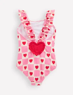 Boden Maillots & Tenues De Plage-Maillot de bain Hallie à bretelles volantées Motif Heart Stamp rose chewing-gum