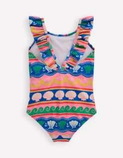 Boden Maillots & Tenues De Plage-Maillot de bain Hallie à bretelles volantées Rayé coquillage multi