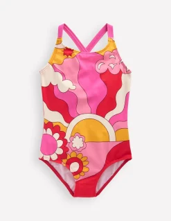 Boden Maillots & Tenues De Plage-Maillot de bain imprimé croisé dans le dos Motif Sixties Sunrise rouge cannelle