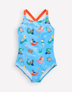 Boden Maillots & Tenues De Plage-Maillot de bain imprimé croisé dans le dos Sirènes bleu cabanon