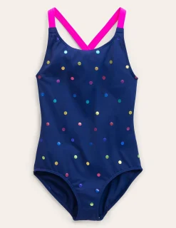 Boden Maillots & Tenues De Plage-Maillot de bain imprimé croisé dans le dos Confettis métallisés arc-en-ciel bleu marine
