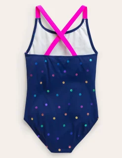 Boden Maillots & Tenues De Plage-Maillot de bain imprimé croisé dans le dos Confettis métallisés arc-en-ciel bleu marine