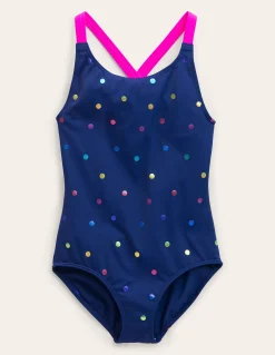 Boden Maillots & Tenues De Plage-Maillot de bain imprimé croisé dans le dos Bleu marine, confettis métallisés arc-en-ciel