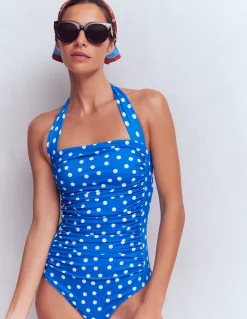 Boden Maillots De Bain-Maillot de bain Kythira froncé Bleu, pois peints