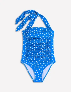 Boden Maillots De Bain-Maillot de bain Kythira froncé Bleu, pois peints