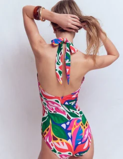 Boden Maillots De Bain-Maillot de bain Minori dos-nu à nœud Multi, motif Leafy Cascade