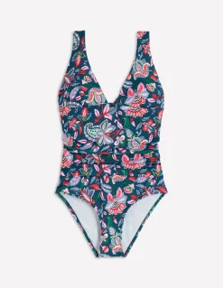 Boden Maillots De Bain-Maillot de bain Mykonos à encolure en V profonde Bleu foncé, motif Botanical Trail