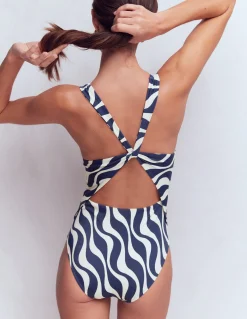 Boden Maillots De Bain-Maillot de bain Mykonos à encolure en V profonde Bleu marine, vague rythmique