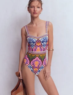 Boden Maillots De Bain-Maillot de bain épuré à encolure en cœur Multi, motif Ornamental Garden