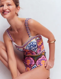 Boden Maillots De Bain-Maillot de bain épuré à encolure en cœur Multi, motif Ornamental Garden