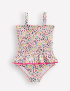 Boden Maillots & Tenues De Plage-Maillot de bain smocké à basque Motif floral papillon rose craie