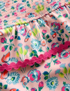 Boden Maillots & Tenues De Plage-Maillot de bain smocké à basque Motif floral papillon rose craie