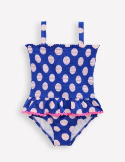 Boden Maillots & Tenues De Plage-Maillot de bain smocké à basque Pois bleu vif