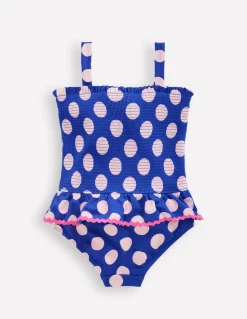Boden Maillots & Tenues De Plage-Maillot de bain smocké à basque Pois bleu vif