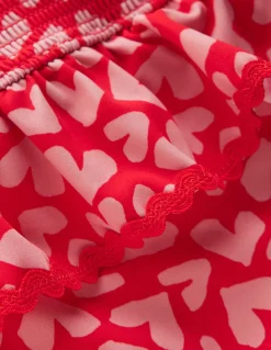 Boden Maillots & Tenues De Plage-Maillot de bain smocké à basque Motif Collage Hearts rouge rockabilly