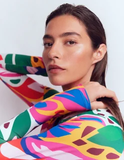 Boden Maillots De Bain-Maillot de bain sport à manches raglan Multi, motif Leafy Cascade