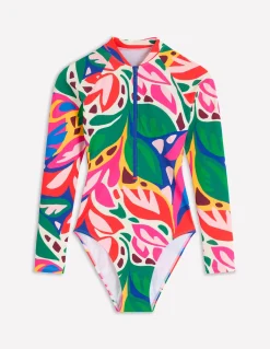 Boden Maillots De Bain-Maillot de bain sport à manches raglan Multi, motif Leafy Cascade