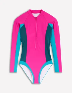 Boden Maillots De Bain-Maillot de bain sport à manches raglan Rose, colourblock