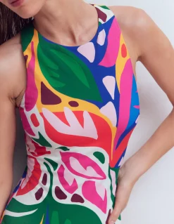 Boden Maillots De Bain-Maillot de bain sportif avec passepoil Multi, motif Leafy Cascade