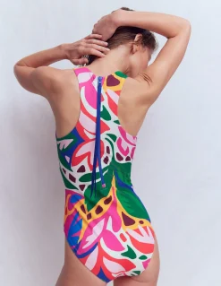 Boden Maillots De Bain-Maillot de bain sportif avec passepoil Multi, motif Leafy Cascade