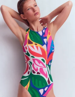 Boden Maillots De Bain-Maillot de bain sportif avec passepoil Multi, motif Leafy Cascade