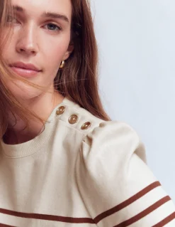 Boden Tops & T-Shirts-Marinière à épaules boutonnées Rayé ivoire et chocolat chaud