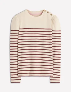 Boden Tops & T-Shirts-Marinière à épaules boutonnées Rayé ivoire et chocolat chaud