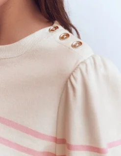 Boden Tops & T-Shirts-Marinière à épaules boutonnées Rayé rose, motif Spring Blossom