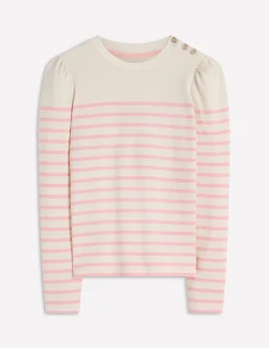 Boden Tops & T-Shirts-Marinière à épaules boutonnées Rayé rose, motif Spring Blossom