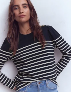 Boden Tops & T-Shirts-Marinière à épaules boutonnées Bleu Marine/Ivoire