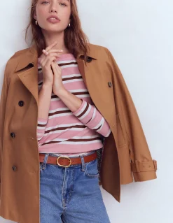 Boden Tops & T-Shirts-Marinière Olivia à manches longues Rayé rose formica et brun roux