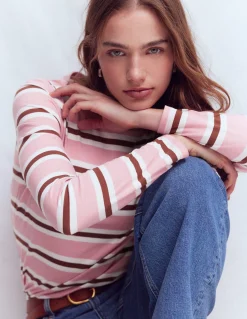 Boden Tops & T-Shirts-Marinière Olivia à manches longues Rayé rose formica et brun roux