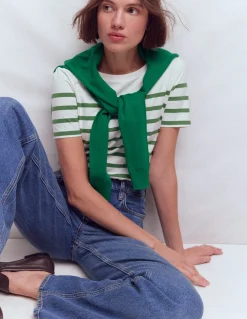 Boden Tops & T-Shirts-Marinière Olivia à manches courtes Rayé fairway et ivoire