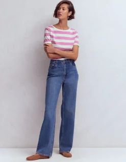 Boden Tops & T-Shirts-Marinière Olivia à manches courtes Rayé violet trèfle et ivoire