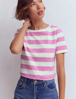 Boden Tops & T-Shirts-Marinière Olivia à manches courtes Rayé violet trèfle et ivoire