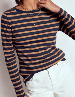 Boden Tops & T-Shirts-Marinière Olivia à manches longues Bleu marine, rayé camel