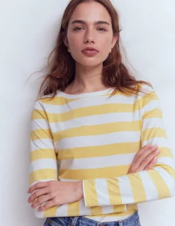 Boden Tops & T-Shirts-Marinière Olivia à manches longues Rayé citron sombre et ivoire
