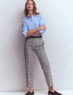 Boden Pantalons-Pantalon ajusté Canonbury Carreaux vert, rose et marron