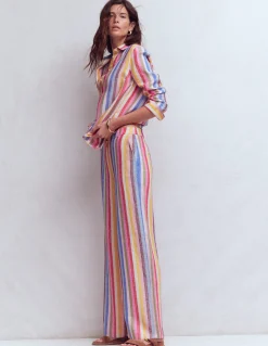 Boden Pantalons|Ensembles Assortis-Pantalon Belgravia en lin À Rayures Multicolores