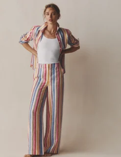 Boden Pantalons|Ensembles Assortis-Pantalon Belgravia en lin À Rayures Multicolores