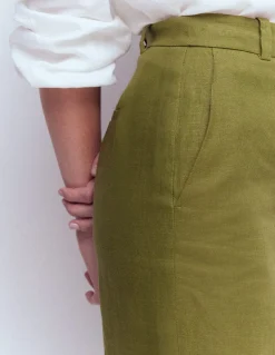 Boden Pantalons-Pantalon Belgravia en lin Vert Olive