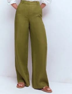Boden Pantalons-Pantalon Belgravia en lin Vert Olive