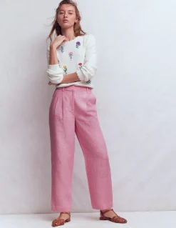 Boden Pantalons-Pantalon Bloomsbury en lin Chambray rose reine-des-prés