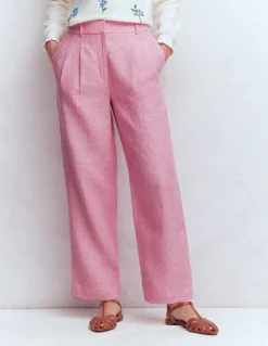 Boden Pantalons-Pantalon Bloomsbury en lin Chambray rose reine-des-prés