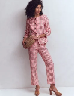 Boden Pantalons|Ensembles Assortis-Pantalon Canonbury en lin VICHY ROSE ANCIEN ET IVOIRE