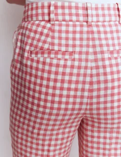 Boden Pantalons|Ensembles Assortis-Pantalon Canonbury en lin VICHY ROSE ANCIEN ET IVOIRE