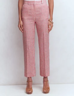 Boden Pantalons|Ensembles Assortis-Pantalon Canonbury en lin VICHY ROSE ANCIEN ET IVOIRE