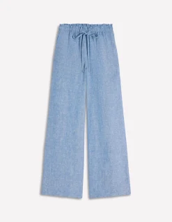 Boden Pantalons-Pantalon Islington en lin Chambray Bleu