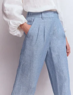 Boden Pantalons-Pantalon Kensington en lin Chambray Bleu