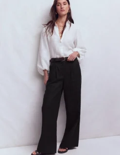 Boden Pantalons-Pantalon Kensington en lin Noir